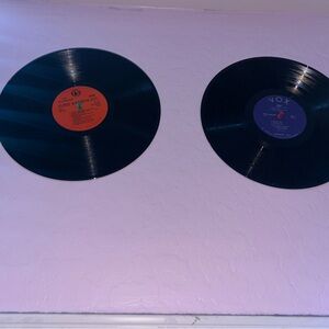 Vintage Vinyl Records with Colorful Labels